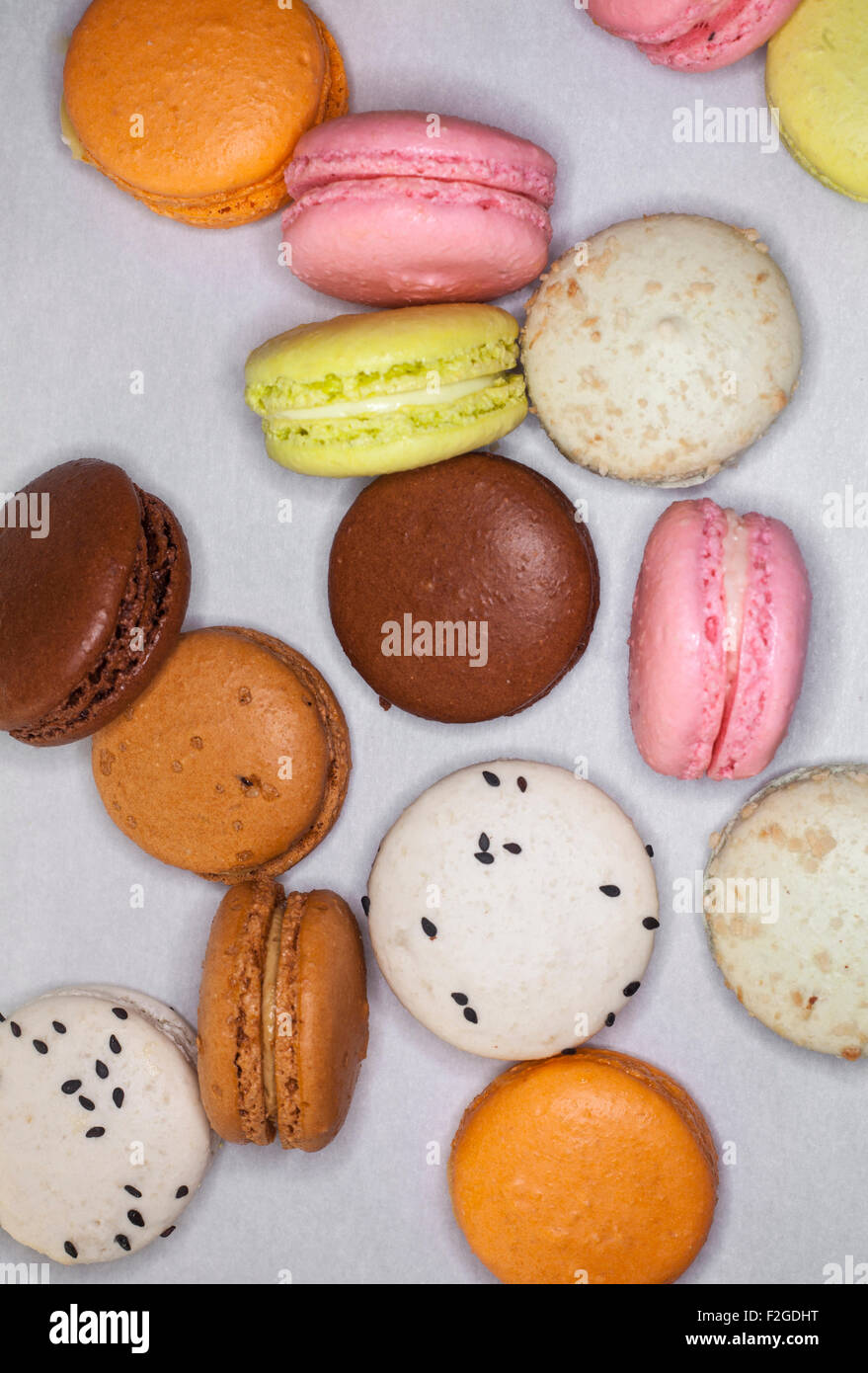 various macaroons flavors and colors of macaroons, on a white background Stock Photo