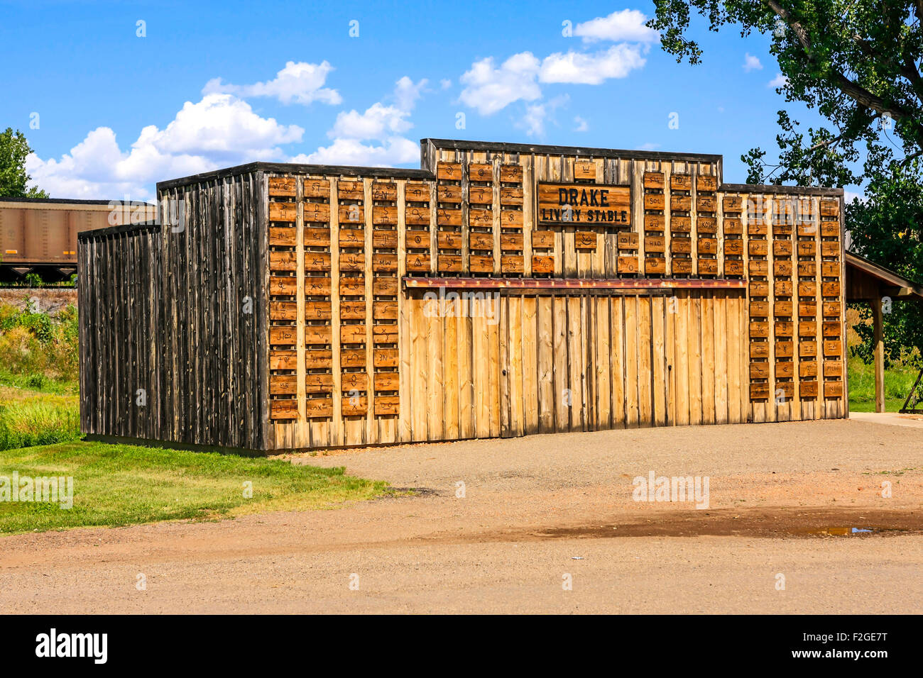 Old fashioned Wild West Drake Street Stable in Wibaux Montana Stock
