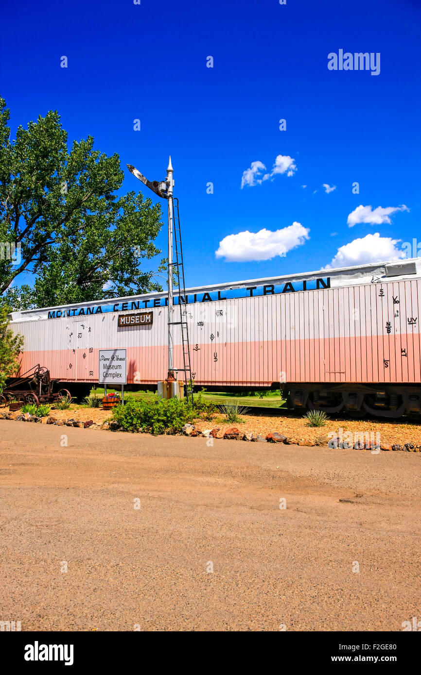 Pink and White freight wagon that is the heart of the Montana