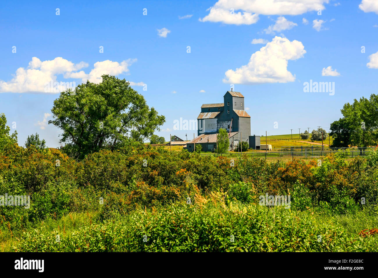 The Wibaux CoOp Grain Elevator Company buildings in Montana Stock