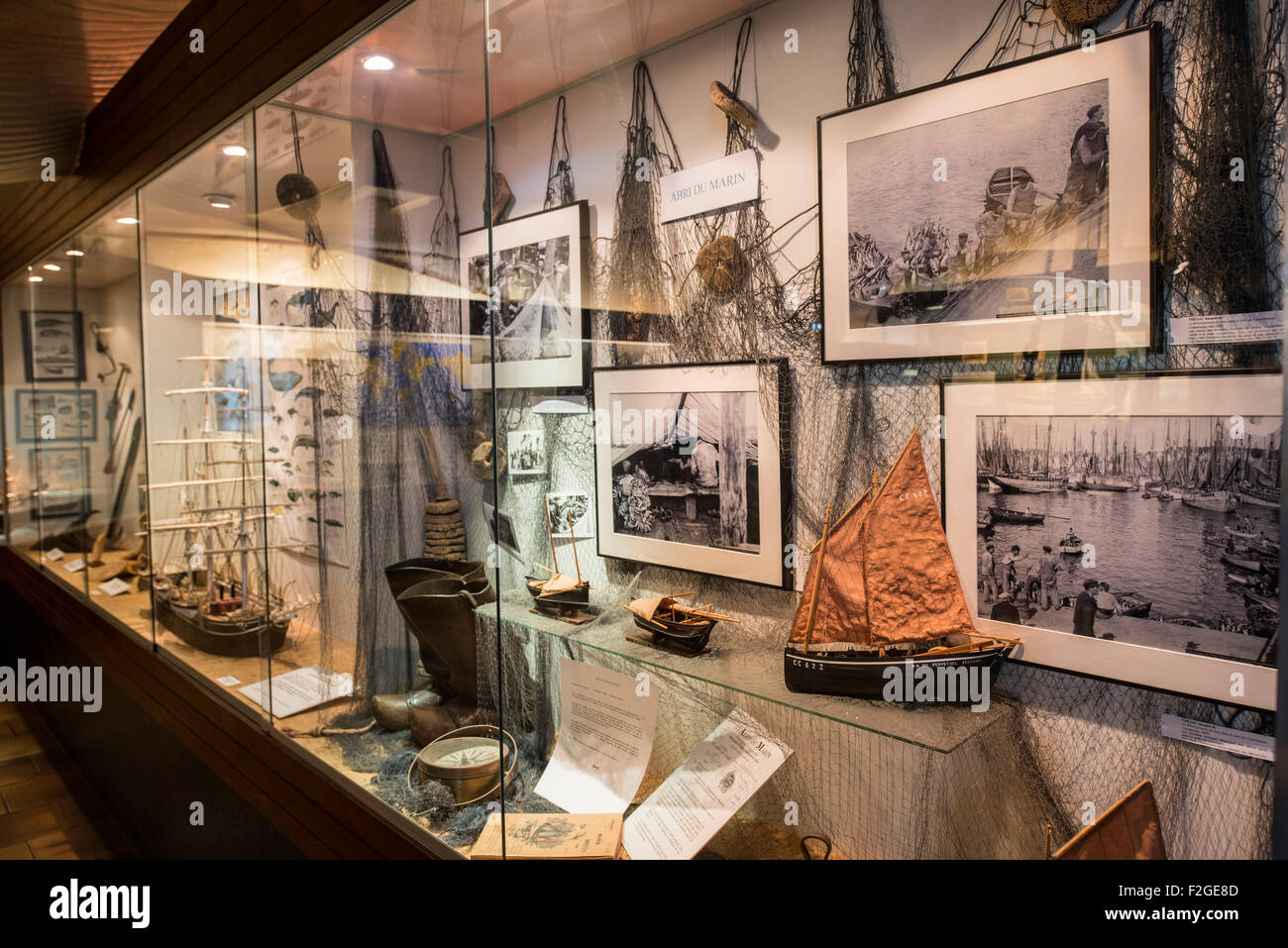 Interior of the Musée de la Pêche / fishing museum in the Ville Close at Concarneau, Finistère, Brittany, France Stock Photo