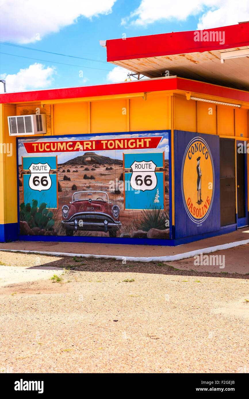 A restored 1950s Conoco gas station on Route 66 in Tucumcari, New Mexico Stock Photo