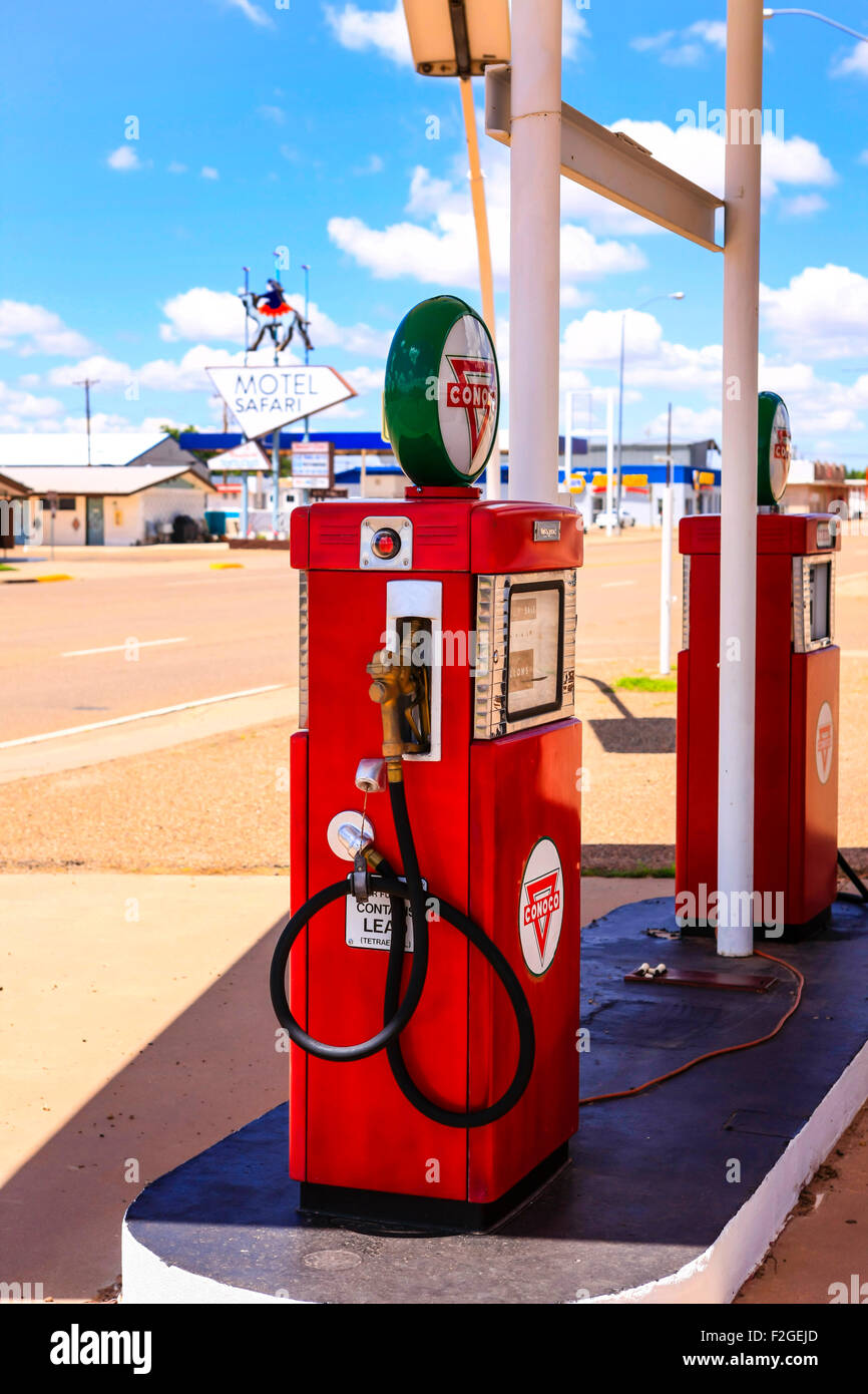 A restored 1950s Conoco gas station on Route 66 in Tucumcari, New