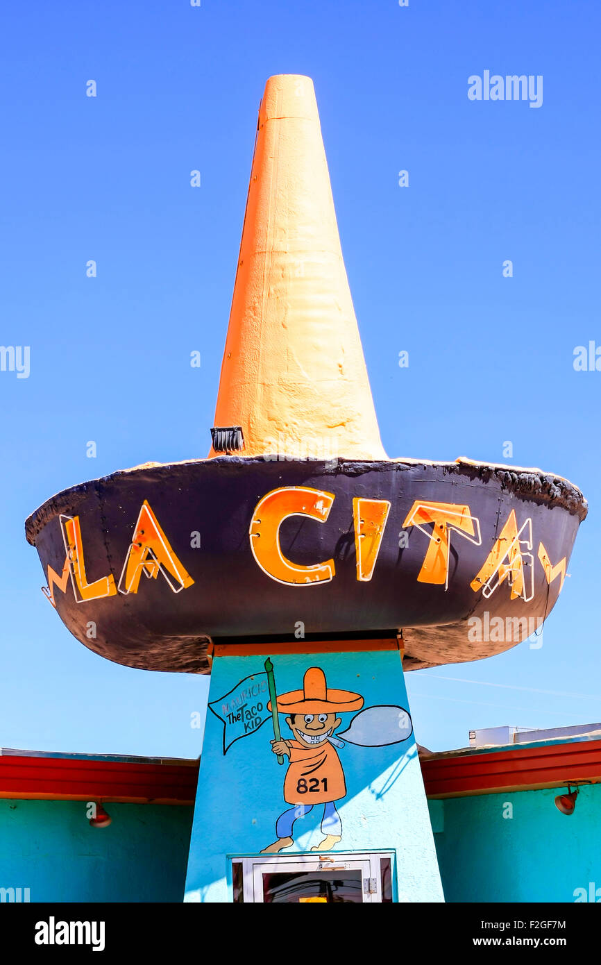La Cita Mexican food Restaurant with a sombrero overhead sign in