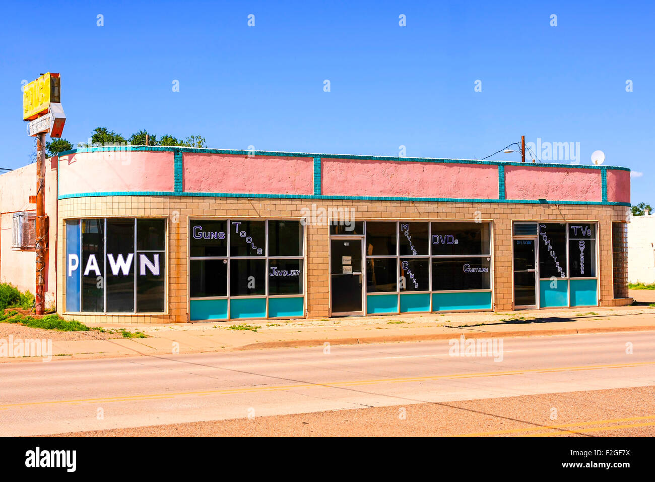 A closed down 1960s Pawn shop on Route 66 in Tucumcari in New Mexico Stock Photo