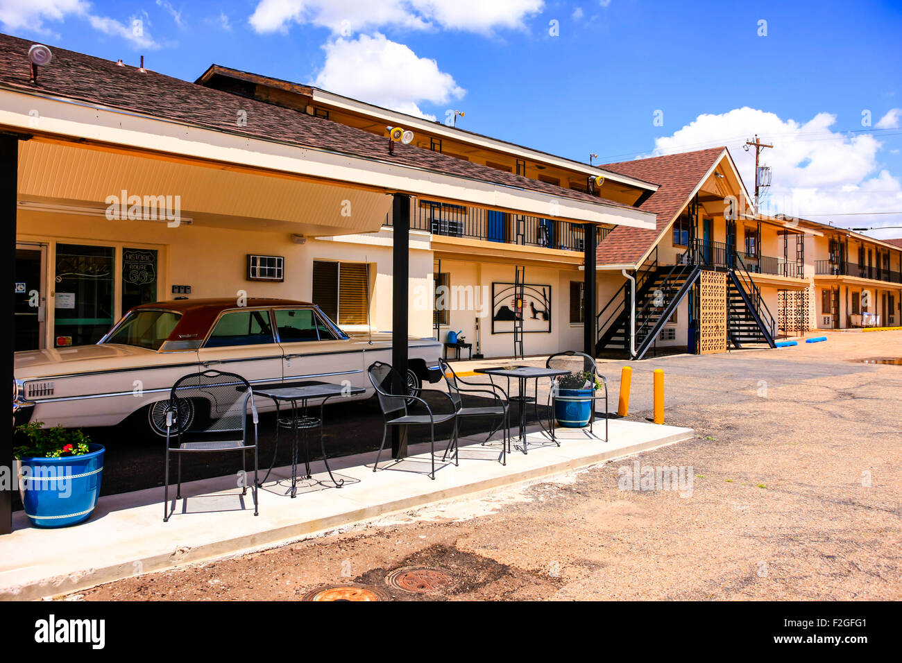 Motel Safari guest rooms on Route 66 in Tucumcari New Mexico Stock