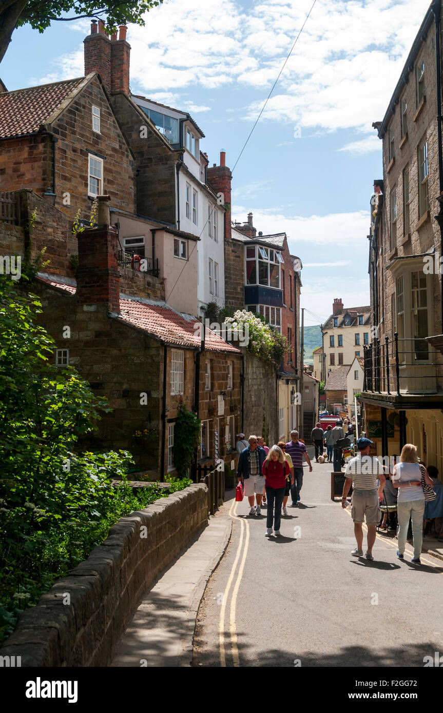 Houses built on a steep slope on New Road, Robin Hood's Bay village