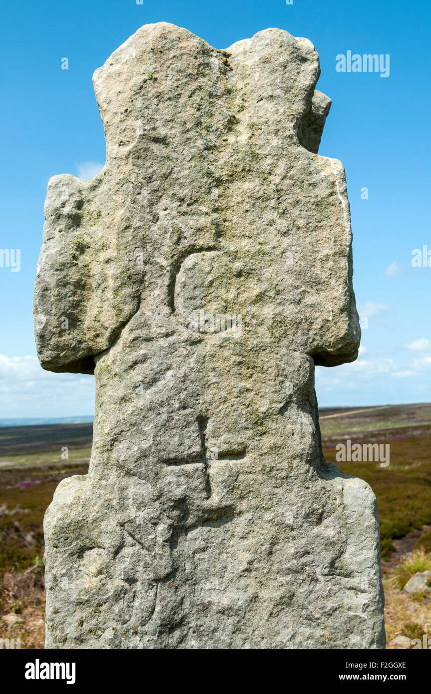 Lilla Cross on Lilla Howe, Fylingdales Moor, North Yorkshire Moors, Yorkshire, England, UK Stock Photo