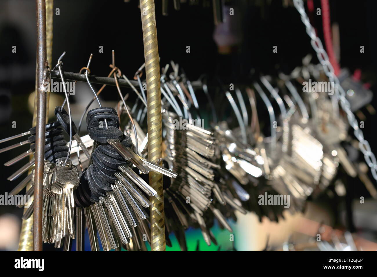 Hardware with flat blade keys ready to be cut set into bunches