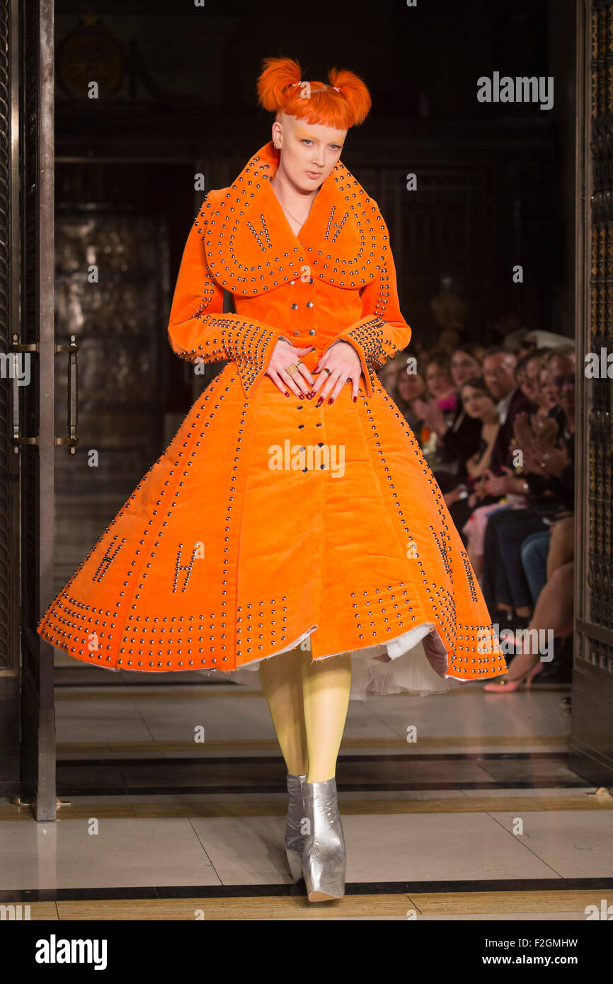 London, UK. 18th September, 2015. Fashion designer Pam Hogg shows her ...