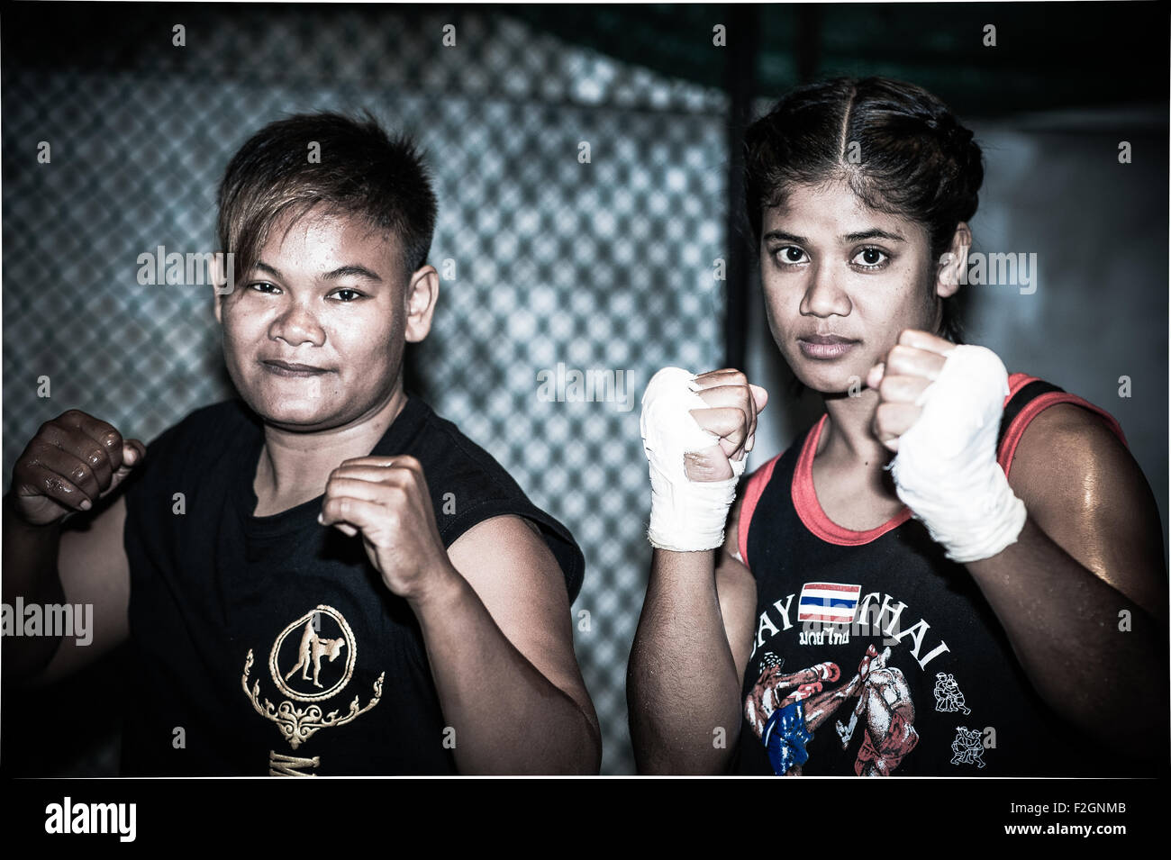 Muay Thai fight in Thailand boxing stadium Stock Photo