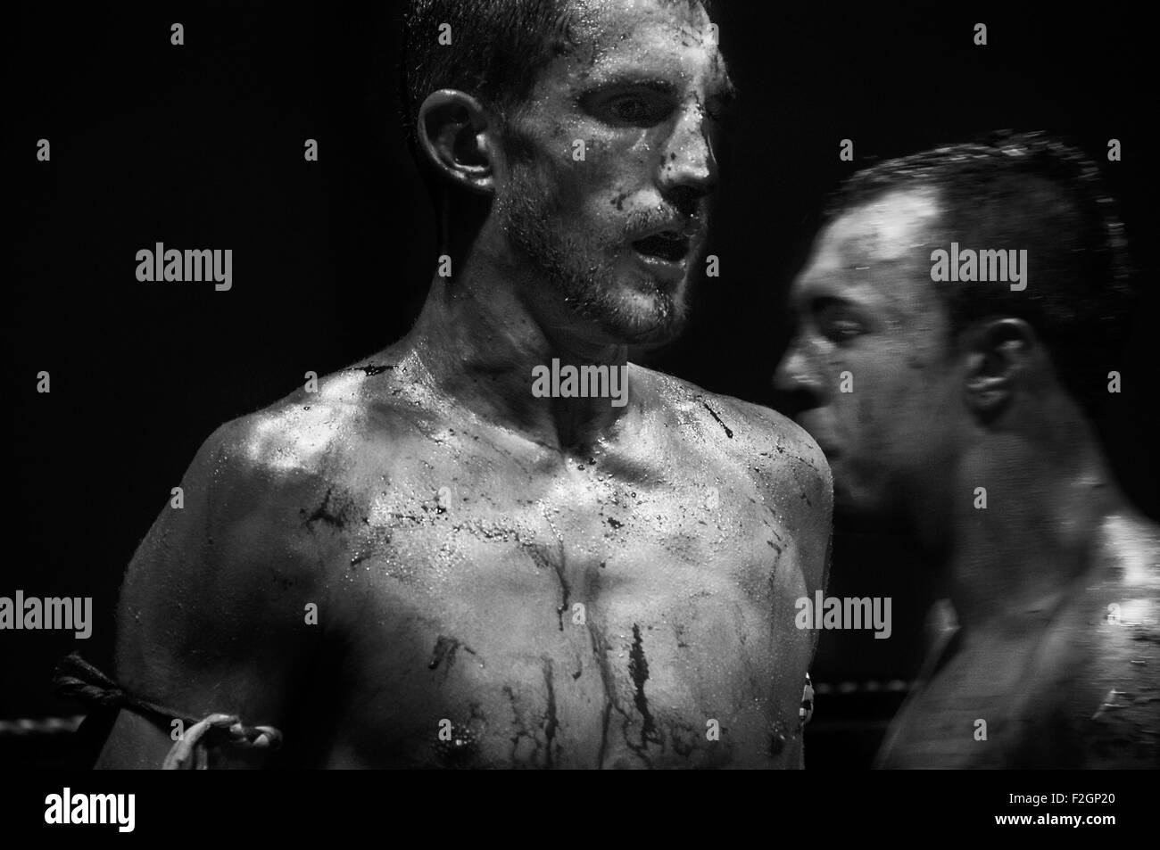 Muay Thai fight in Thailand boxing stadium Stock Photo