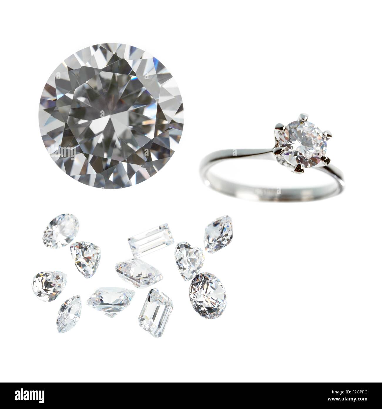 Diamonds and diamond ring Stock Photo