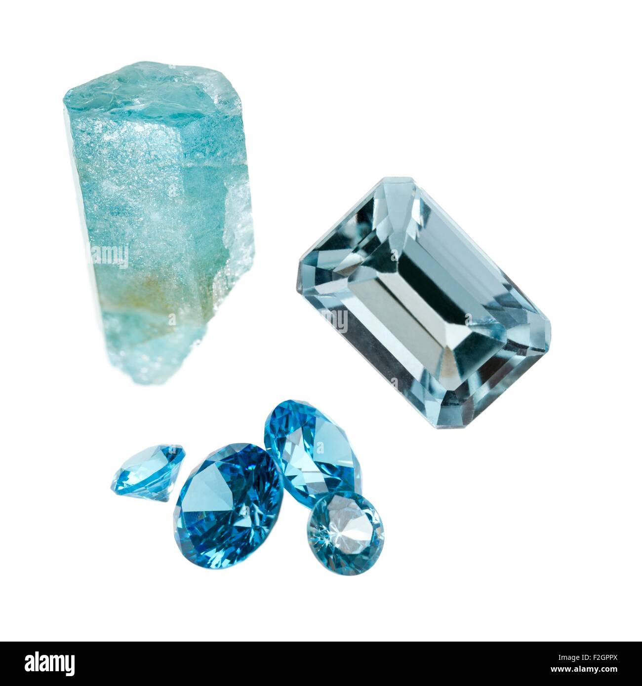 Aquamarine gemstones and crystal Stock Photo
