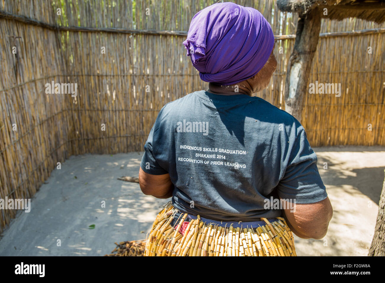 Sexaxa Village woman in traditional skirt in Botswana, Africa Stock Photo