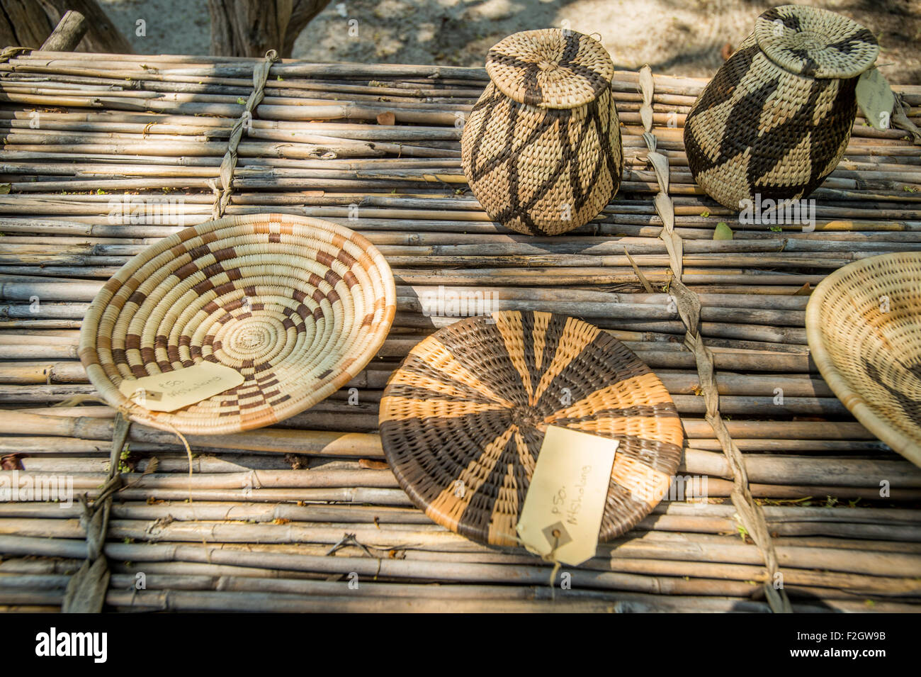 Sexaxa Village Traditional African Wicker Bowls for Sale in Botswana, Africa Stock Photo