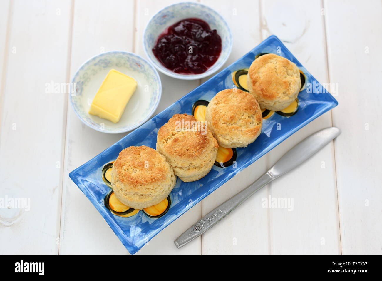 Scones with Jam and Butter Stock Photo Alamy