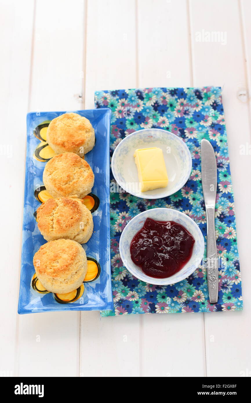 Scones with Jam and Butter Stock Photo Alamy