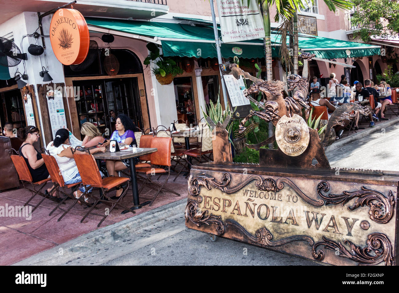 Miami Beach Florida Espanola Way entrance restaurant alfresco tables