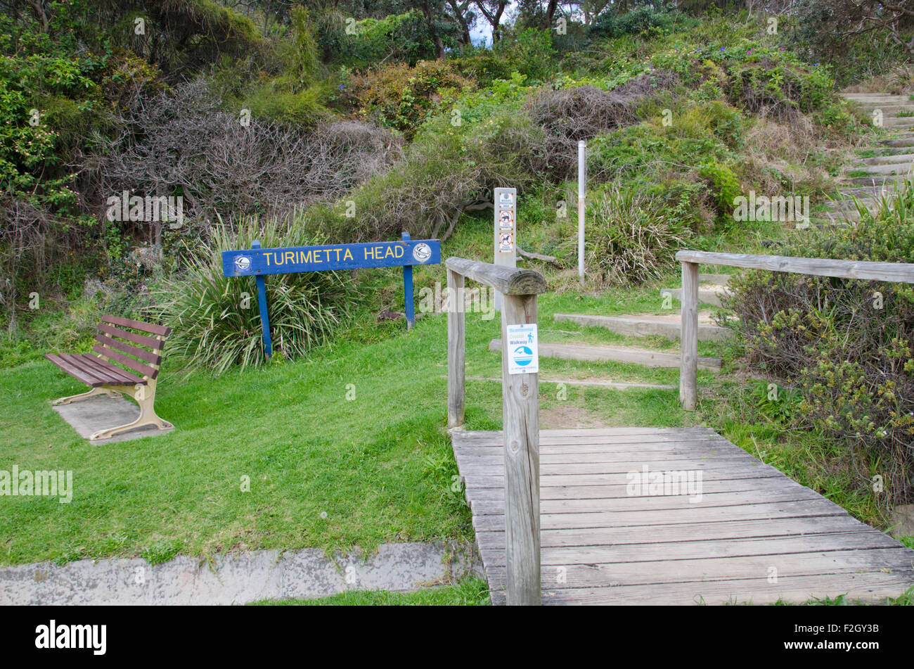 Start of walking track from Warriewood to Narrabeen via Turimetta Head Australia Stock Photo