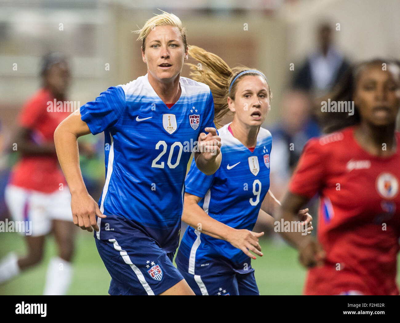 Detroit, Michigan, USA. 17th Sep, 2015. USA's Abby Wambach (20) during the International Friendly Soccer Match between the United States Women's National Team and the Haitian Women's National Team at Ford Field in Detroit, Michigan. USA won the match 5-0. Credit:  Scott Hasse/ZUMA Wire/Alamy Live News Stock Photo
