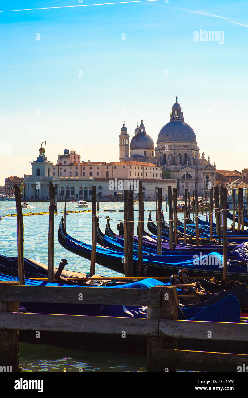 VENICE, ITALY - APRIL, 26: Gondolas in the Venice lagoon on April 26 ...