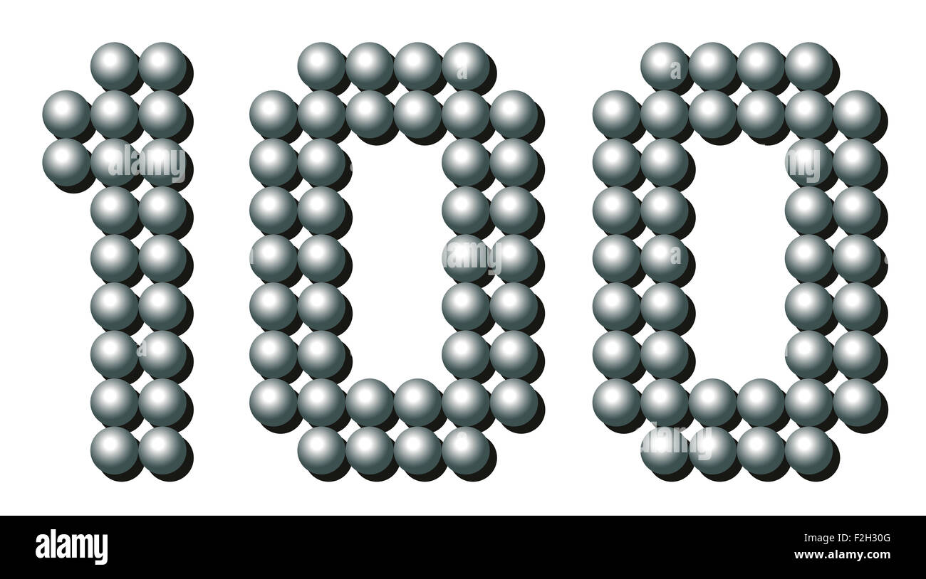 HUNDRED - composed of exactly counted one hundred iron balls. Stock Photo
