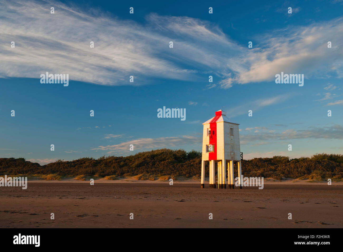 Wooden lighthouse on the Beach at Burnham on Sea, Somerset, England, UK Stock Photo
