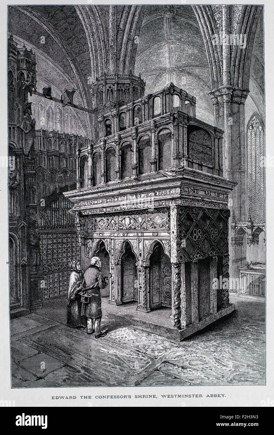 Edward the Confessor Shrine, Westminster Abbey  Illustration from 'The British isles - Cassell Petter & Galpin Part 6 Picturesque Europe. Picturesque Europe was an illustrated set of Magazines published by Cassell, Petter, Galpin & Co. of London, Paris and New York in 1877. The publications depicted tourist haunts in Europe, with text descriptions and steel and wood engravings by eminent artists of the time, such as Harry Fenn, William H J Boot, Thomas C. L. Rowbotham, Henry T. Green , Myles B. Foster, John Mogford , David H. McKewan, William L. Leitch, Edmund M. Wimperis and Joseph B. Smith. Stock Photo