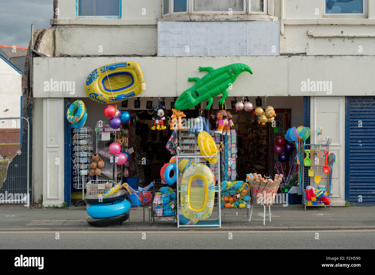A seaside gift shop on the West Parade of Rhyl in Denbighshire, Wales. Stock Photo