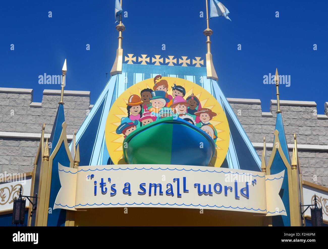 Sign for Its a Small World ride in Disneyland, Florida, USA Stock Photo