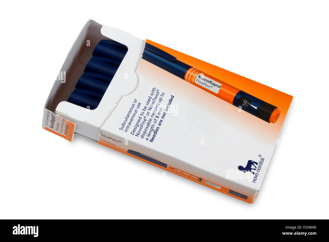 Carton of NovoRapid FlexPen insulin pen syringes Stock Photo: 87661210