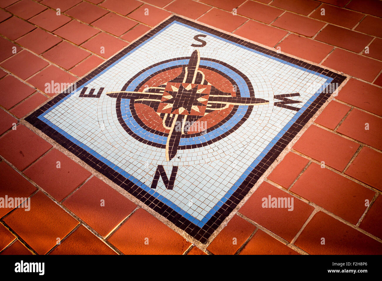 Beautiful vintage tile compass rose on floor Stock Photo Alamy