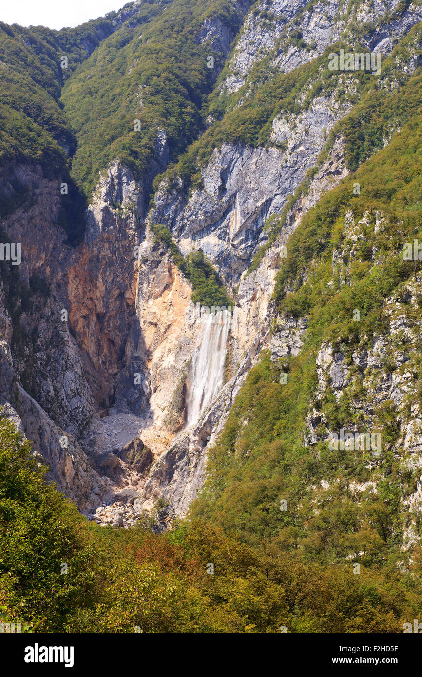 View of dried Waterfall of Boka river, Kanin mountain in the Slovenian Julian Alps Stock Photo