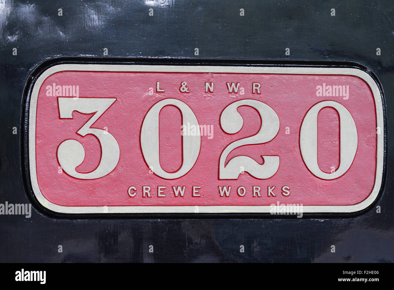 Shildon, County Durham, UK. 19th September, 2015. Autumn Steam Gala at Locomotion, the National Railway Museum at  Shildon. Close-up of nameplate 3020 on the Furness Railway No. 20 – Sharp Stewart Class A5 0-4-0 tender engine of 1863, Britain's oldest working standard-gauge steam locomotive. Credit:  Andrew Nicholson/Alamy Live News Stock Photo