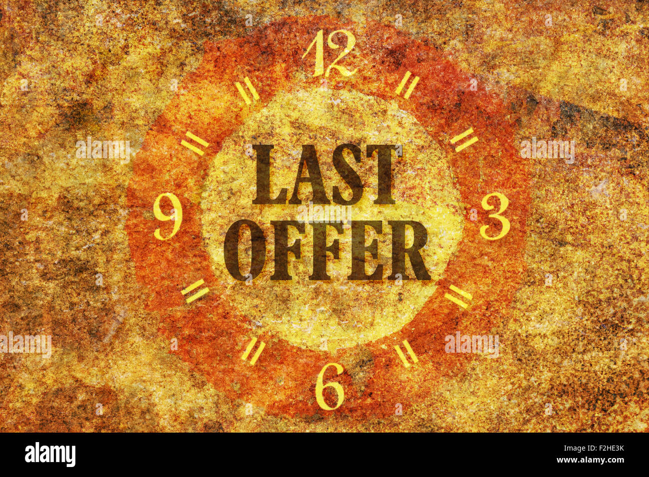 Text Last Offer in the center of a circle on textured background Stock Photo