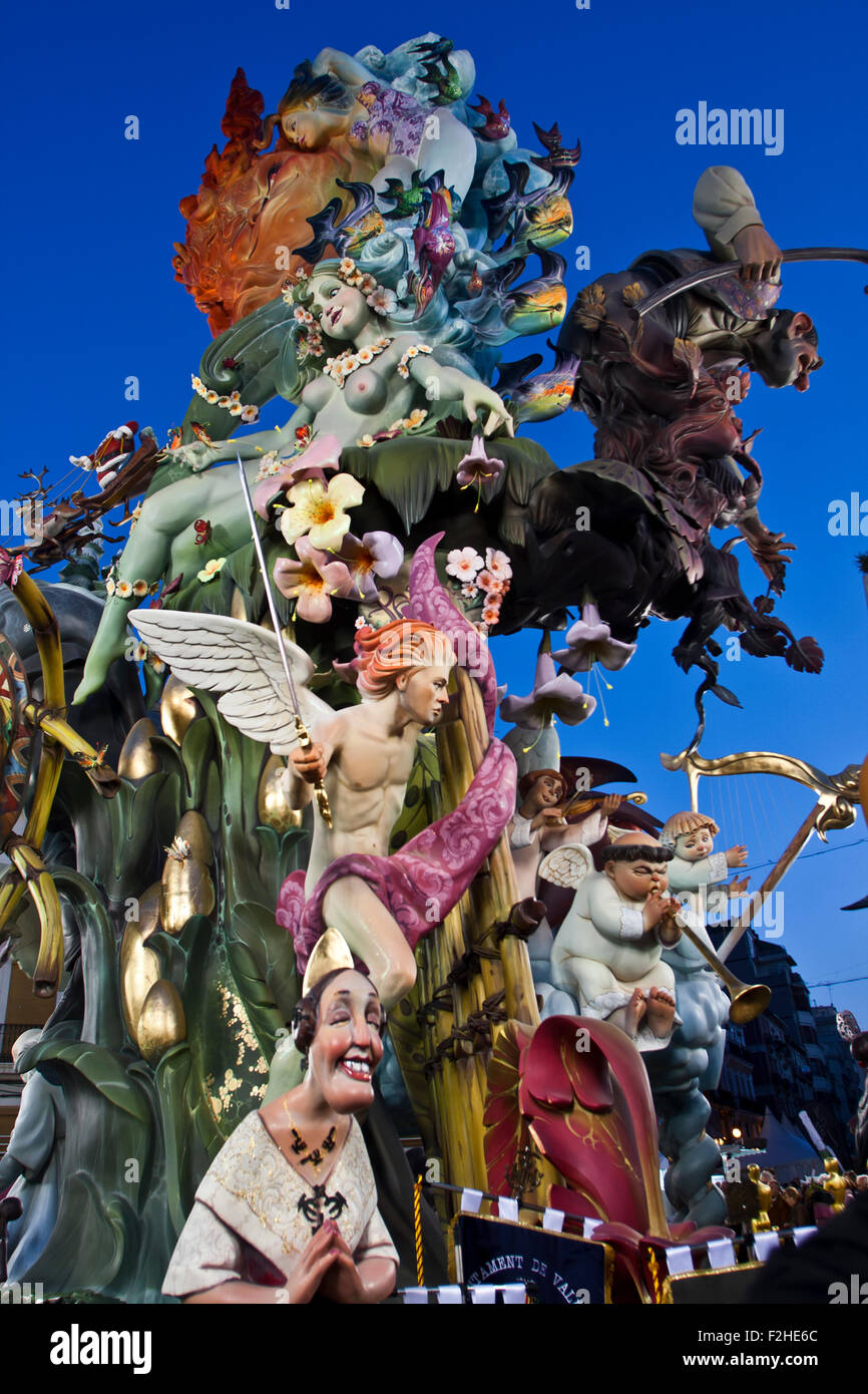 Las Fallas Festival, Valencia, Spain, A Portion Of A Large Falla With  Angels, Goddesses And A Knight On Horseback Stock Photo - Alamy