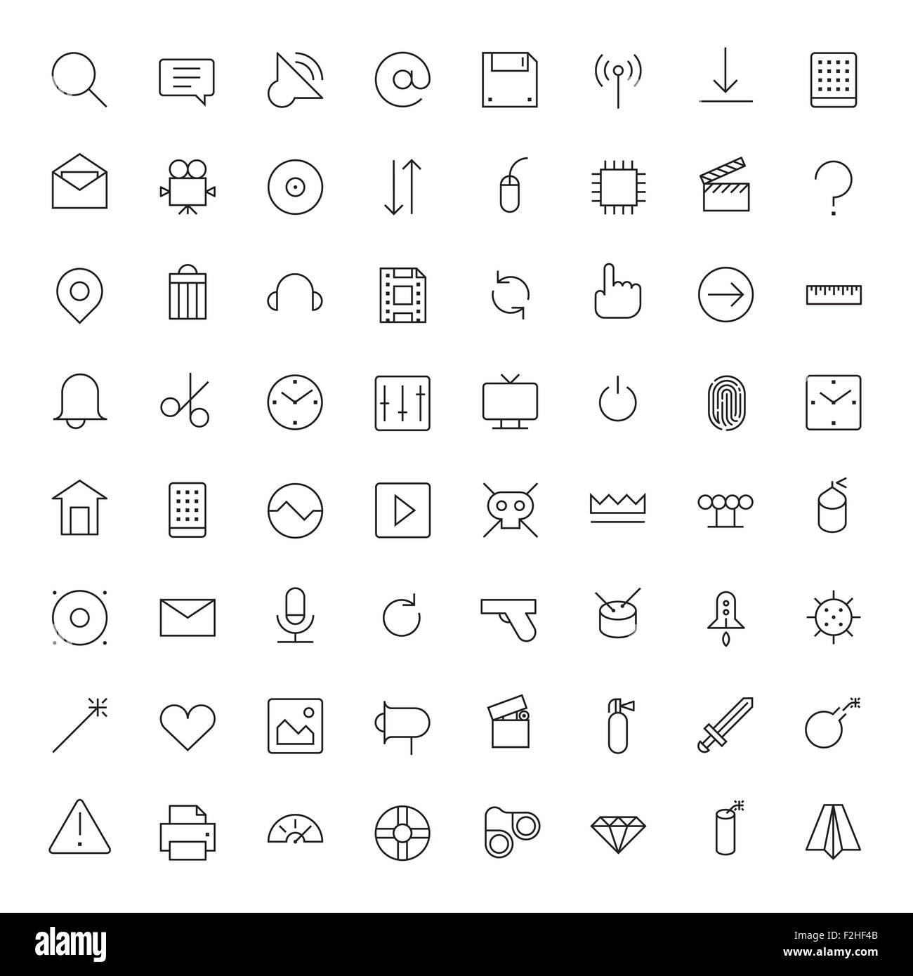 Thin Line Icons For User Interface. Raster version. Stock Photo