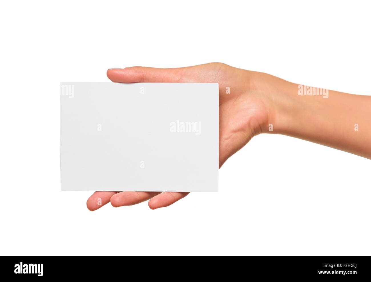 Woman holding blank business card in hand Stock Photo - Alamy