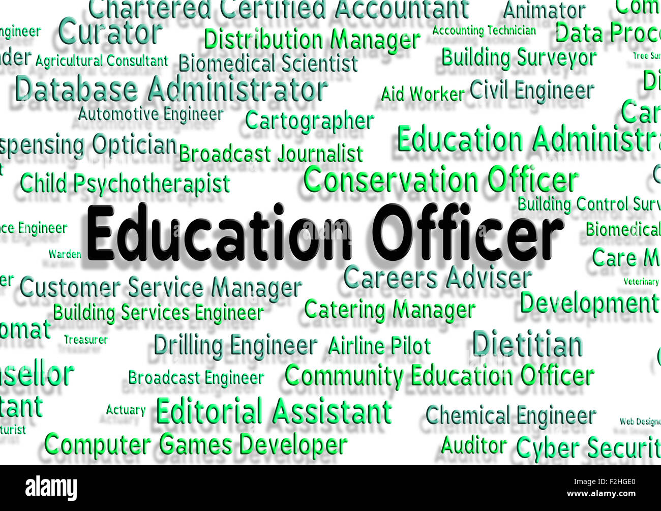 Education Officer Showing Word Officials And Learning Stock Photo