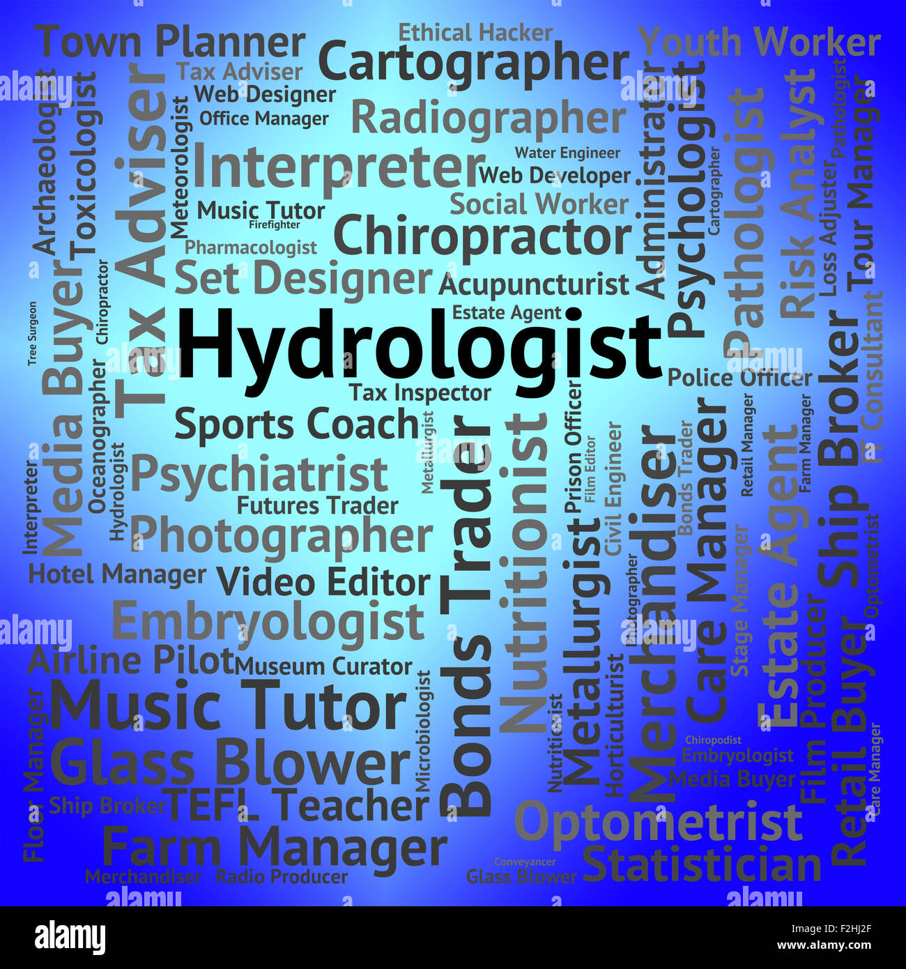 Hydrologist Job Meaning Hydraulics Expert And Words Stock Photo