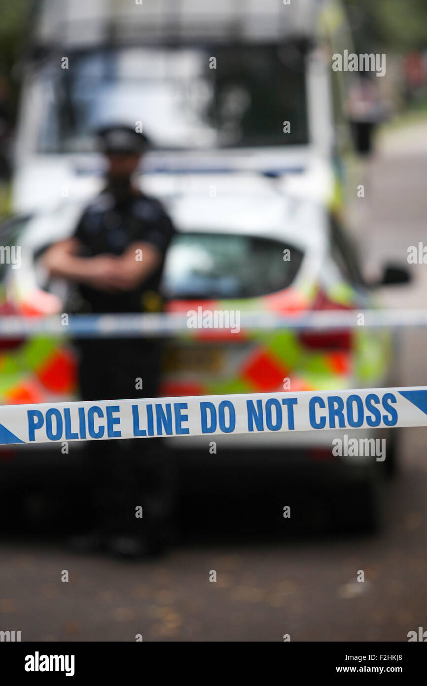 Police crime scene tape UK Stock Photo
