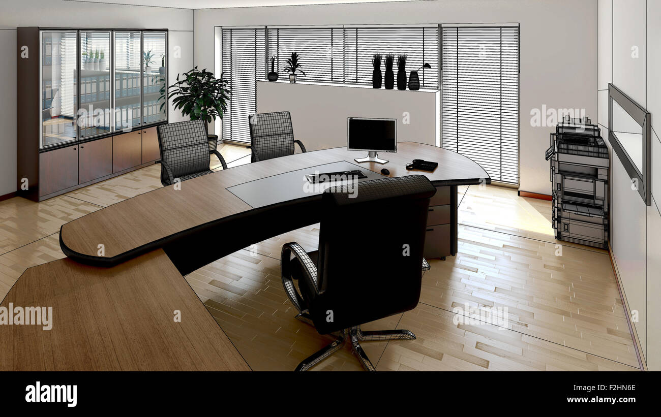 3D interior rendering of a modern office Stock Photo