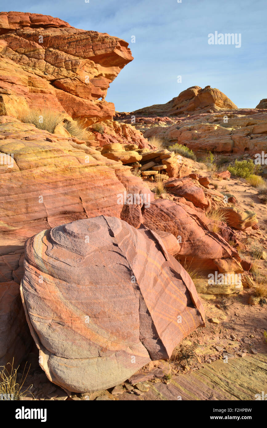 Colorful sandstone is everywhere at Valley of Fire State Park northeast of Las Vegas in Southeastern Nevada Stock Photo