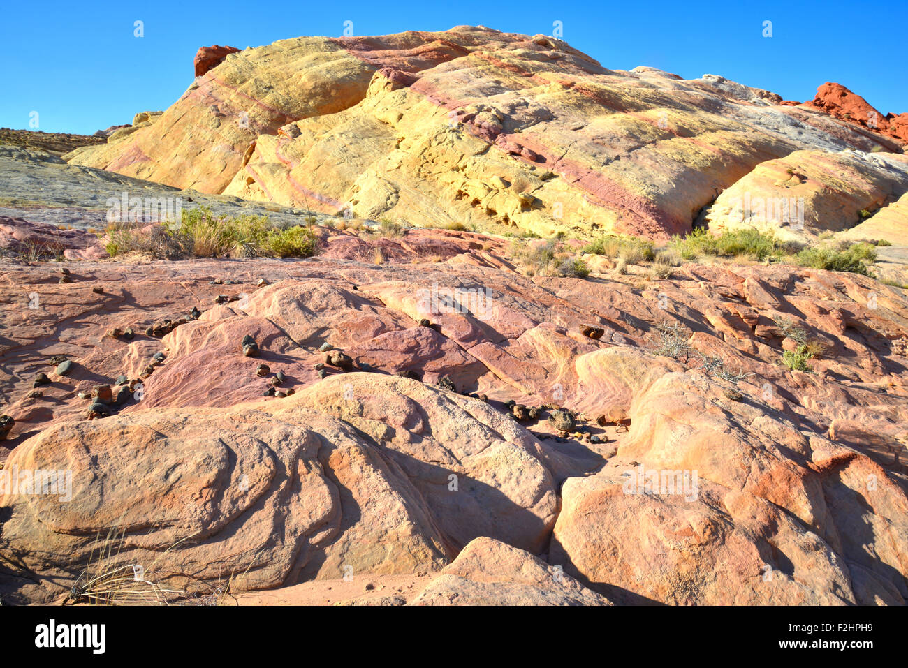 Colorful sandstone is everywhere in Valley of Fire State Park north of Las Vegas in Southeastern Nevada Stock Photo