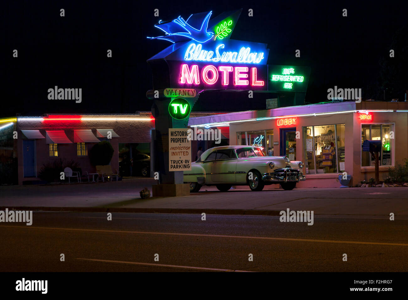 The historic Blue Swallow Motel still awaits travelers along Route 66 in Tucumcari, New Mexico. Stock Photo