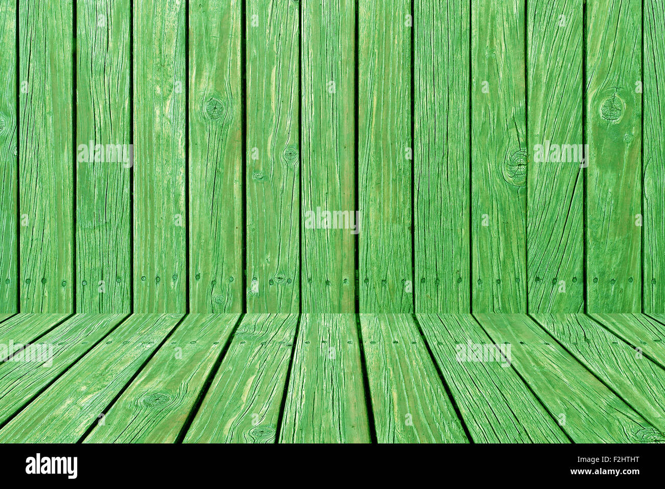 green wooden wall texture with perspective design as background Stock