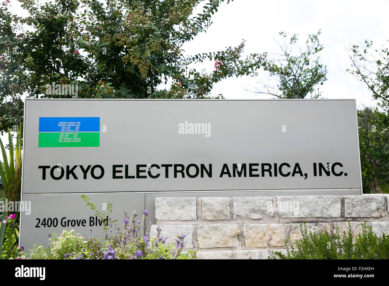 A logo sign outside of a facility occupied by Tokyo Electron America, Inc., in Austin, Texas on September 11, 2015. Stock Photo