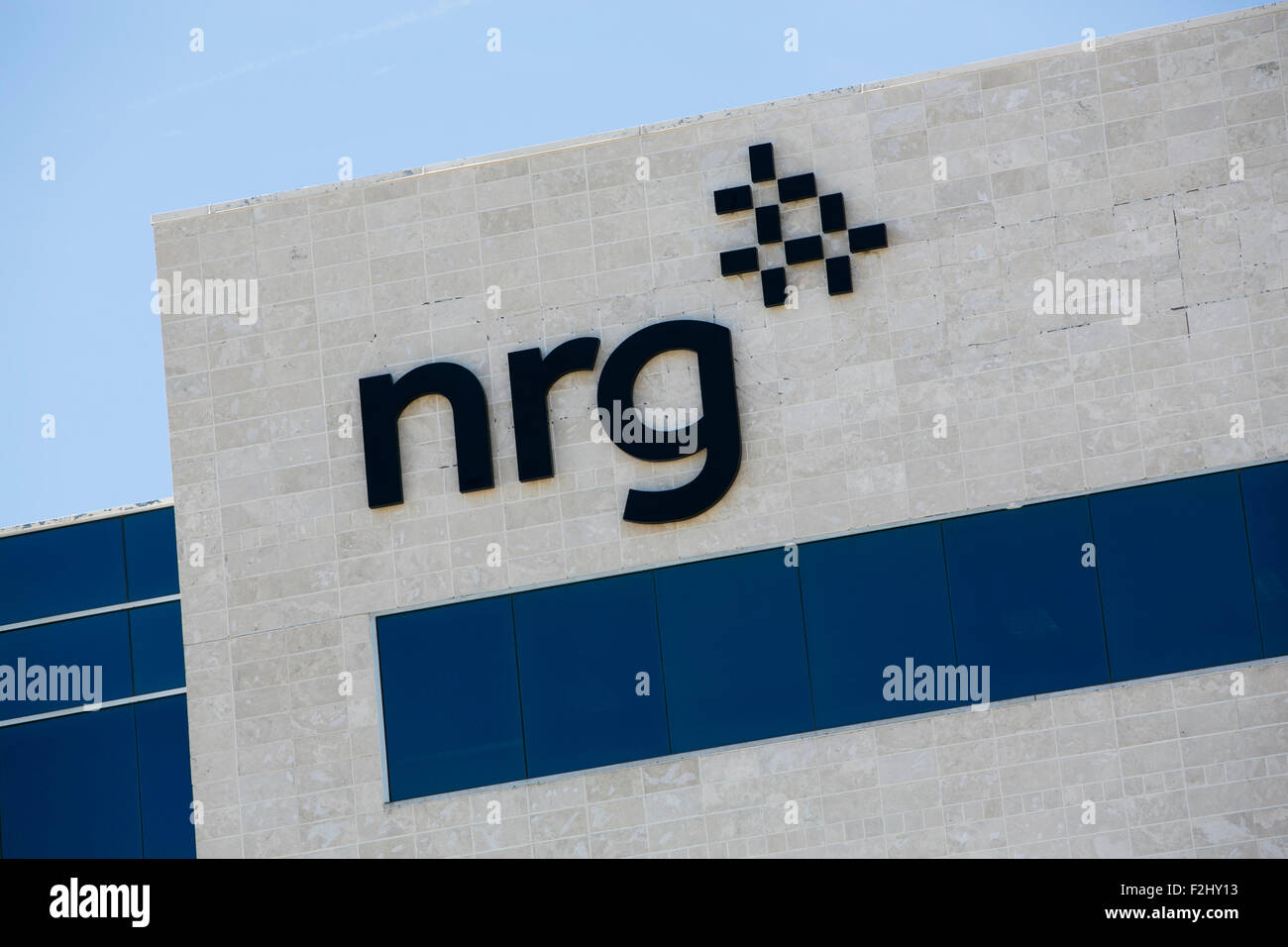 A logo sign outside of a facility occupied by NRG Energy, Inc., in Plano, Texas on September 12, 2015. Stock Photo
