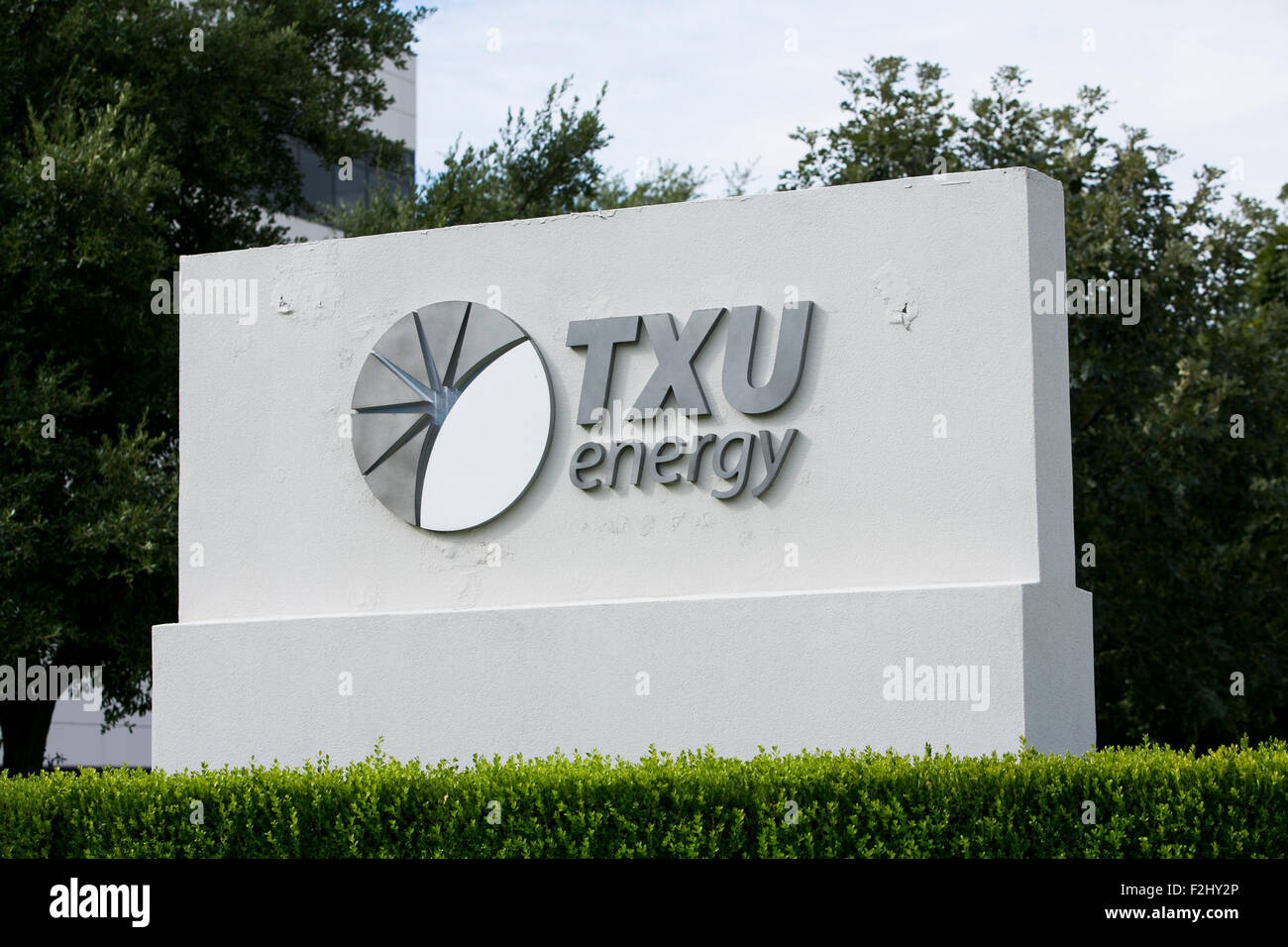 A logo sign outside of a facility occupied by TXU Energy, a subsidiary